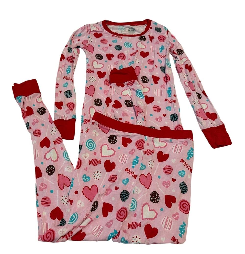 Little Sleepies Sweet Valentine Pajamas Two Piece Set Youth Size 9/10 Pink Red